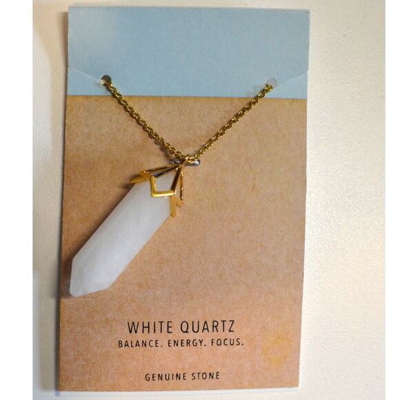 MACY'S Genuine White Quartz Pendant Necklace w/ Gold Hardware/Chain NWT $80! - Picture 2 of 3